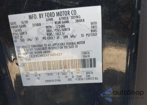 2010 Ford F-150 Stx/Xl из США, поврежденный, VIN 1FTEX1CW2AFA65437